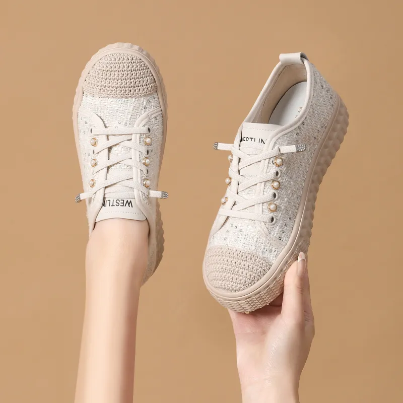 WESTLINK Lightweight And Breathable Low Top Skateboard Shoes Women's Apricot-1