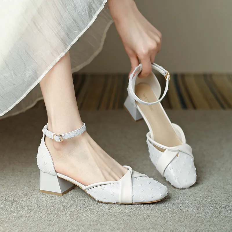 WESTLINK Block Heel High Heels Women's Beige-2