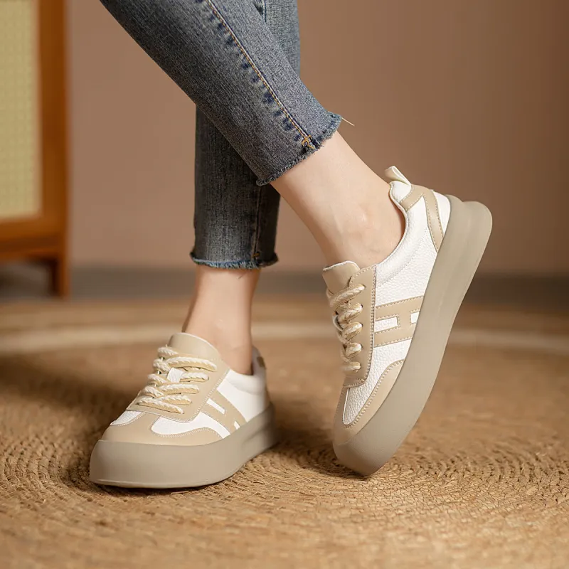WESTLINK Lightweight Anti Slip Low Top Skateboard Shoes Women's Ecru Apricot-3