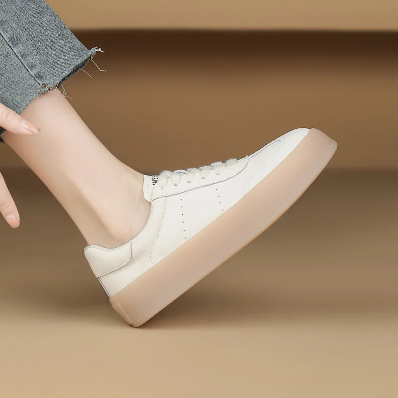 WESTLINK Lightweight Breathable Height Increasing Low-Top Skateboard Shoes Women's Beige-5