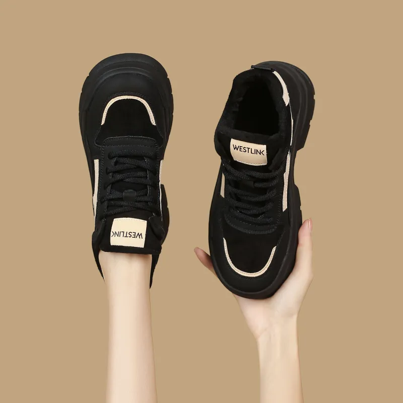 WESTLINK Breathable Lightweight Height Increasing Low-Top Chunky Sneakers Women's Black White-6