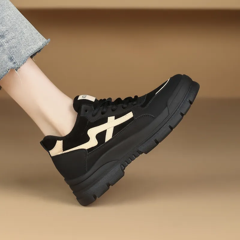 WESTLINK Breathable Lightweight Height Increasing Low-Top Chunky Sneakers Women's Black White-5