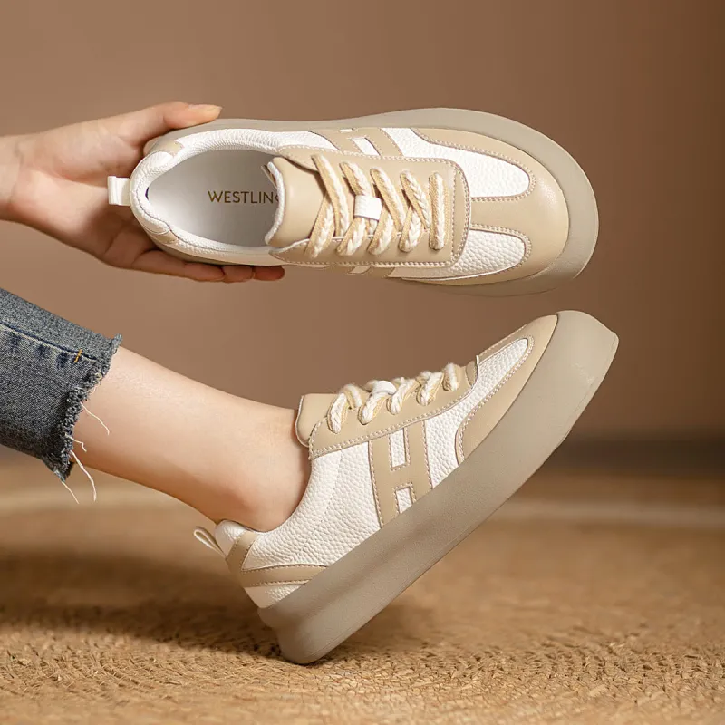 WESTLINK Lightweight Anti Slip Low Top Skateboard Shoes Women's Ecru Apricot-4