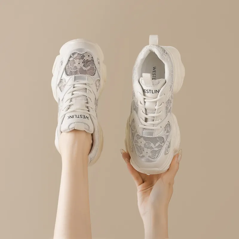 WESTLINK Low Top Chunky Sneakers Women's Beige/Silver-5