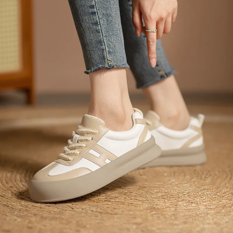 WESTLINK Lightweight Anti Slip Low Top Skateboard Shoes Women's Ecru Apricot-2