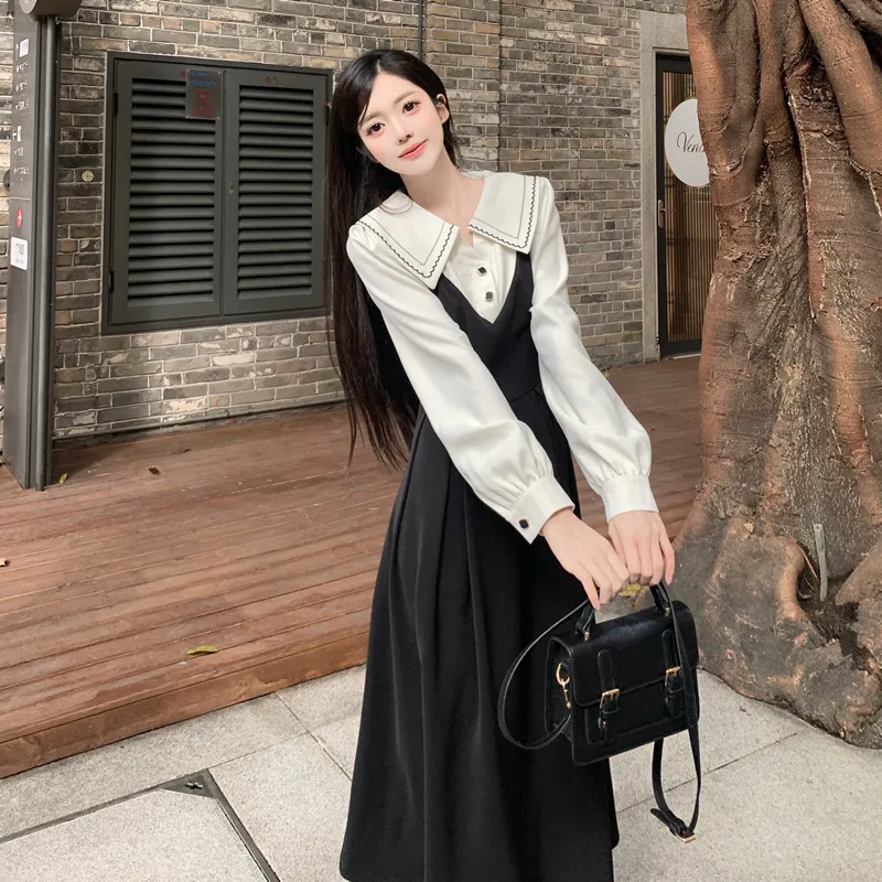 GULIANFEI Long Sleeved Dresses Women's Black & White-6