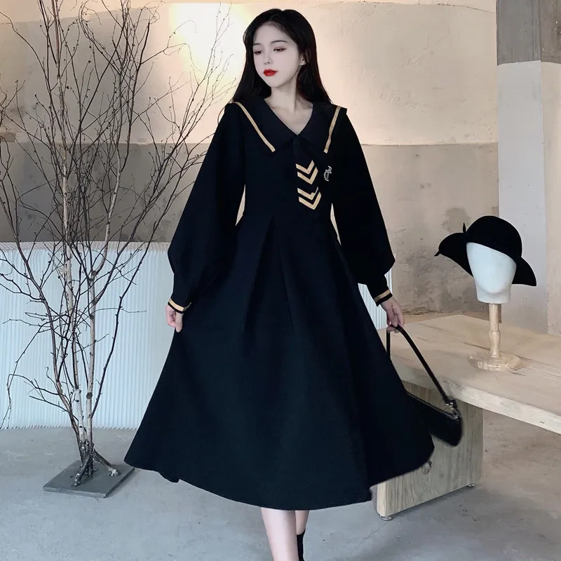 GULIANFEI Long Sleeved Dresses Women's Black-4
