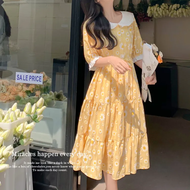 GULIANFEI Short Sleeved Dress Women's Lemon-6