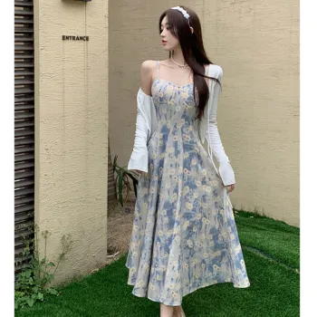 GULIANFEI Skirt Set Women's White Top+Floral Dress