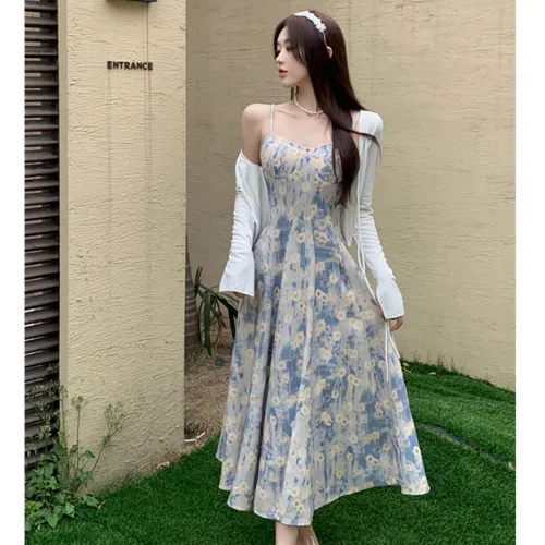 GULIANFEI Skirt Set Women's White Top+Floral Dress