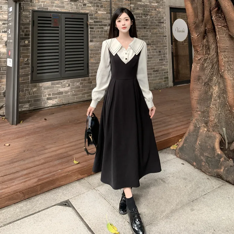 GULIANFEI Long Sleeved Dresses Women's Black & White-4