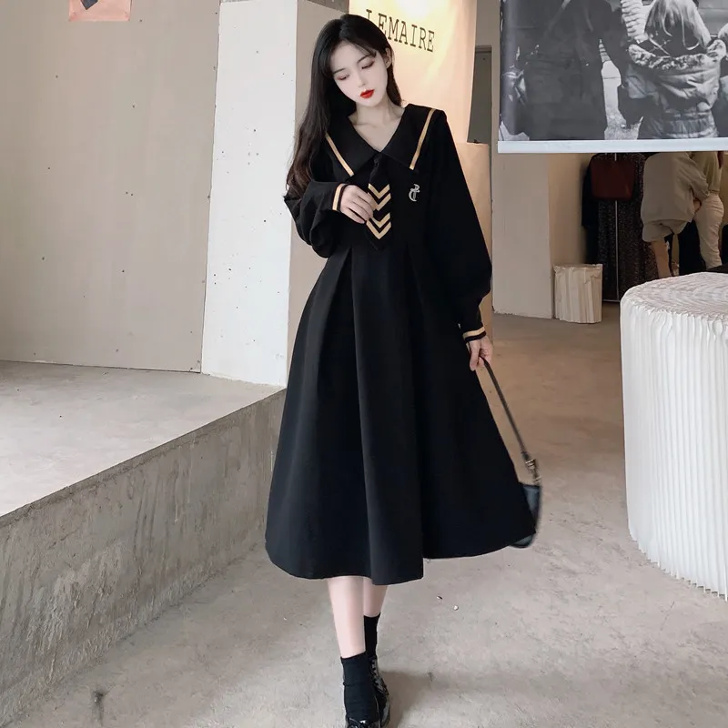 GULIANFEI Long Sleeved Dresses Women's Black-5