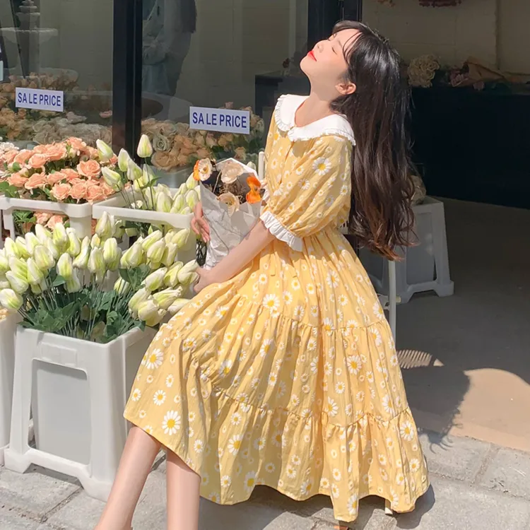 GULIANFEI Short Sleeved Dress Women's Lemon-4