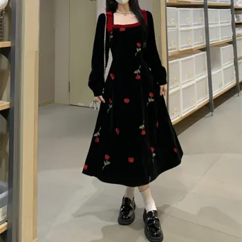 GULIANFEI Long Sleeved Dresses Women's Black