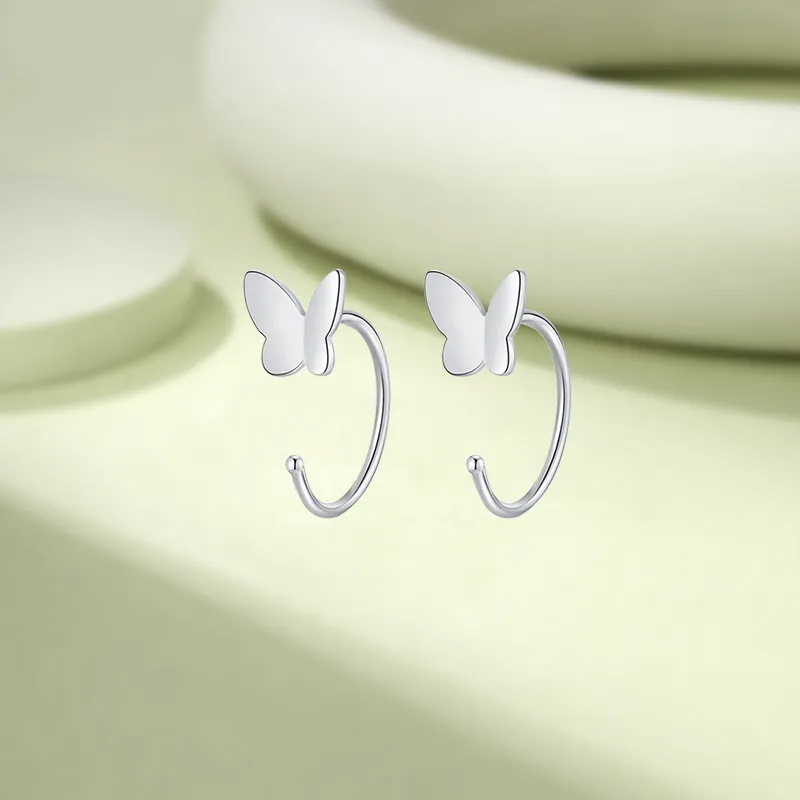 KIVA S999 Silver Stud Hoop Earrings Women's-1