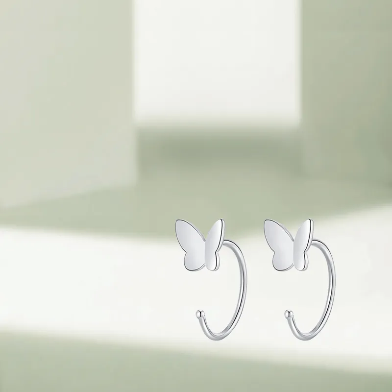 KIVA S999 Silver Stud Hoop Earrings Women's-4