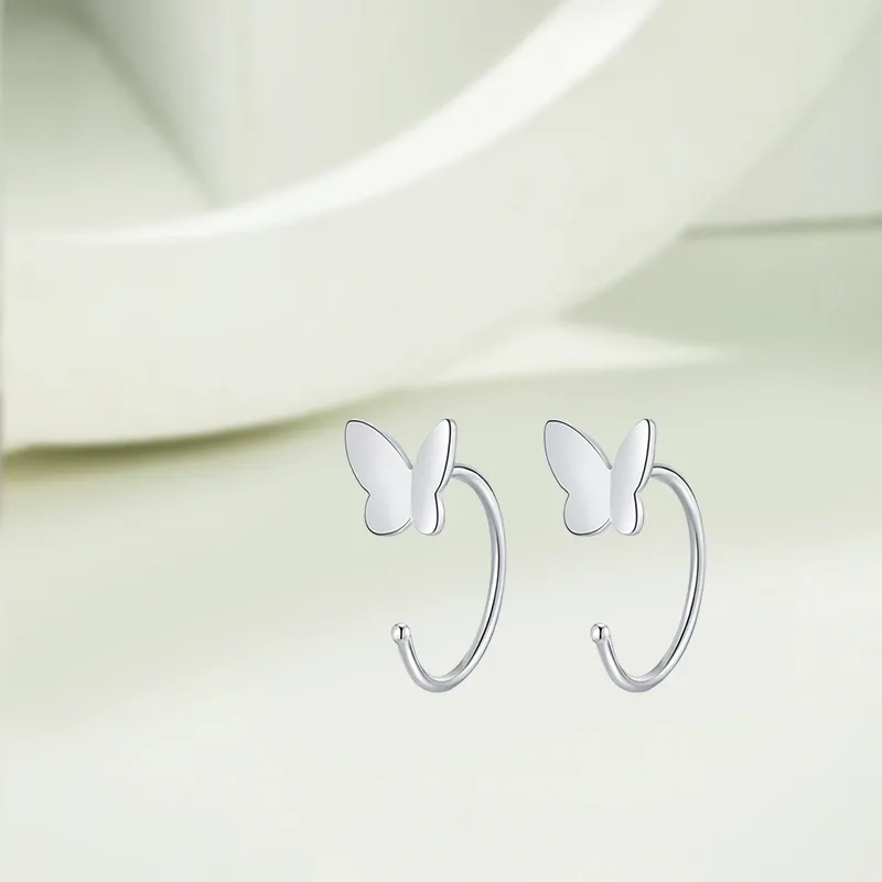 KIVA S999 Silver Stud Hoop Earrings Women's-2
