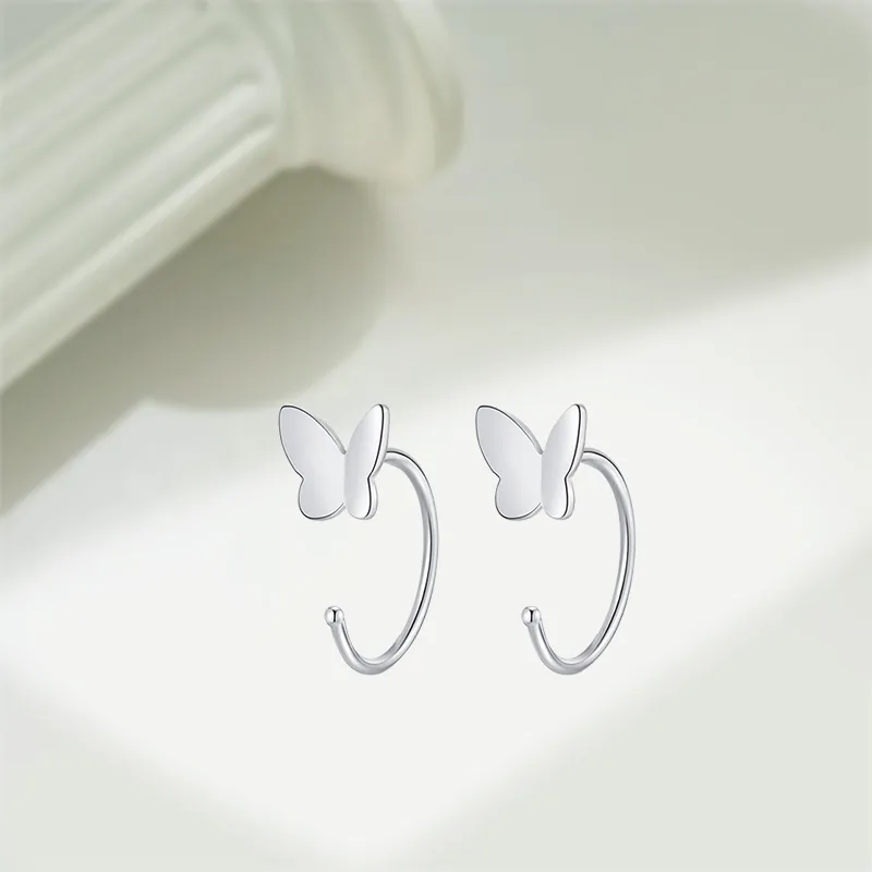 KIVA S999 Silver Stud Hoop Earrings Women's-3