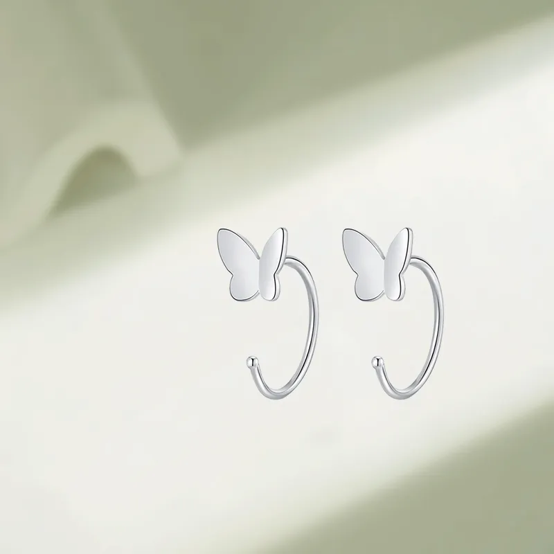 KIVA S999 Silver Stud Hoop Earrings Women's-5