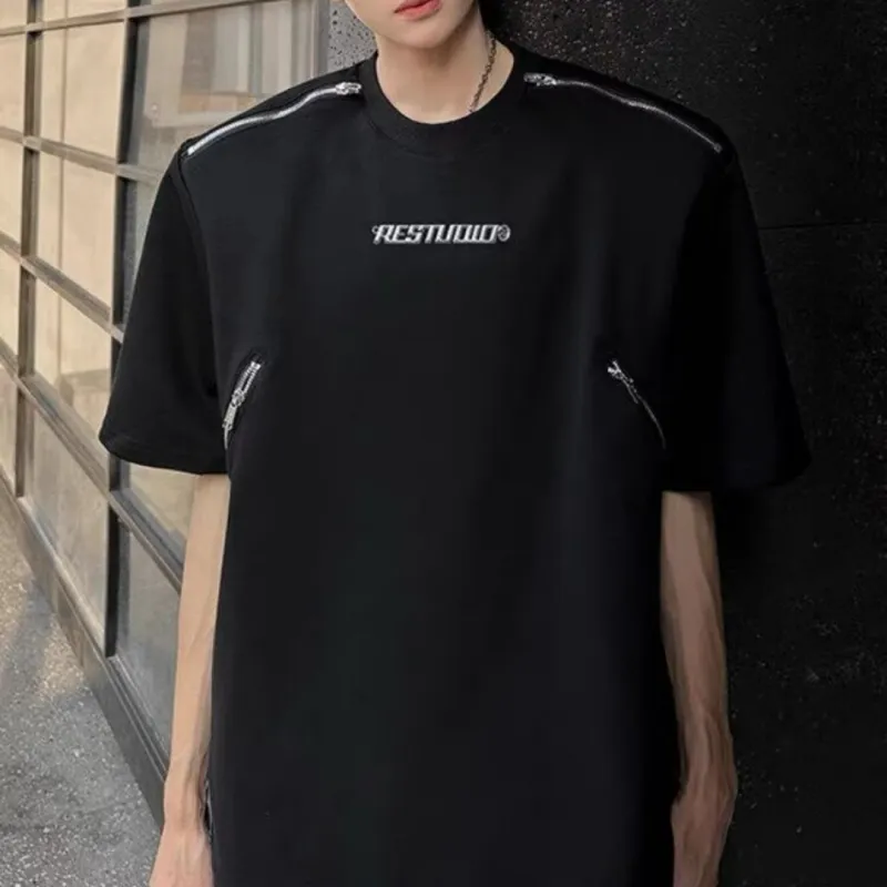 TONYBEAR Casual Fashion Trend Premium Texture Black White Color Scheme Print Elbow Length Sleeved Men's-1