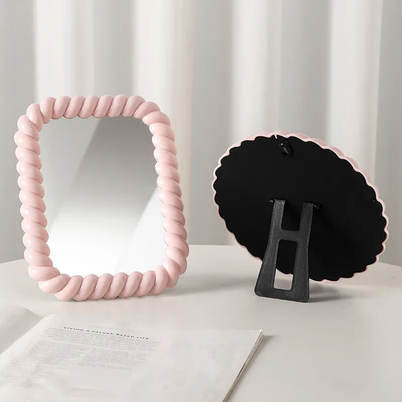 XIAOLITONGXUE Cute Cream Style HD Makeup Mirror, Round Desktop Portable Cream Style Office Movable Mirror-5