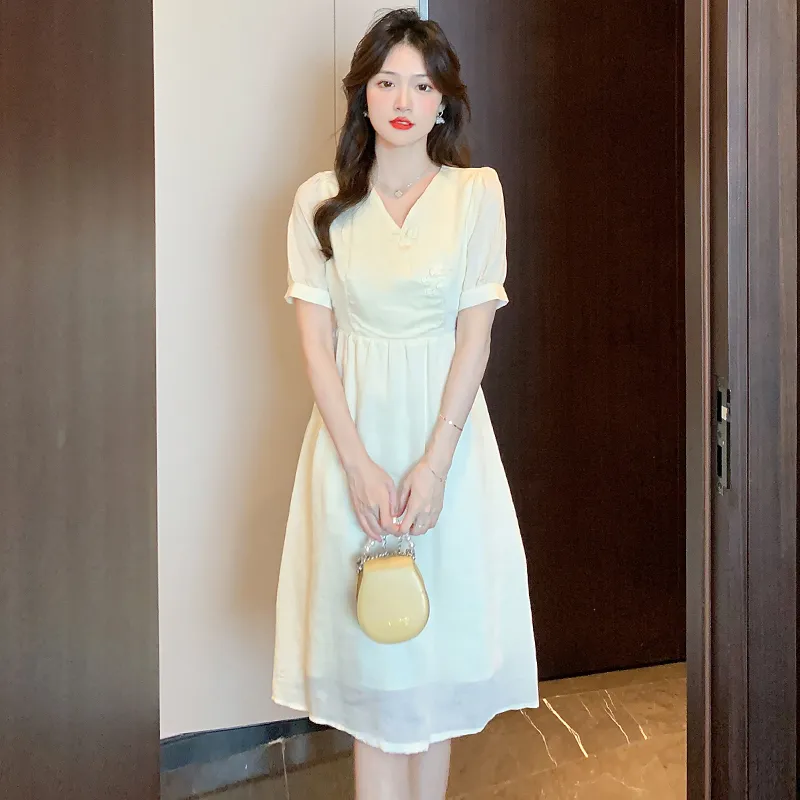 ABBY GODDESS Summer Short Sleeved Dress Women's Milk Puff-2