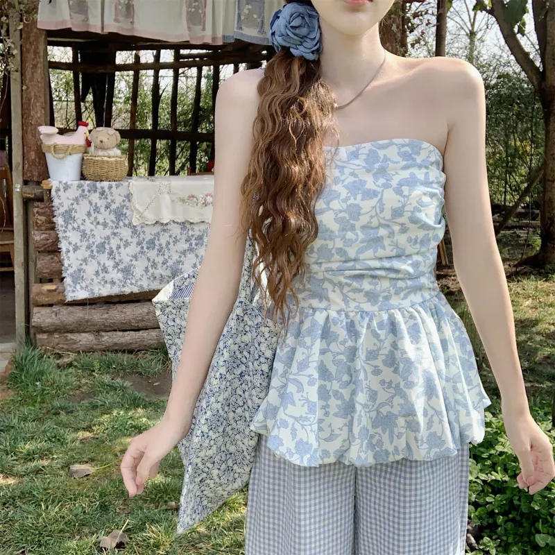 ABBY GODDESS Strapless Top Women's Blue-3