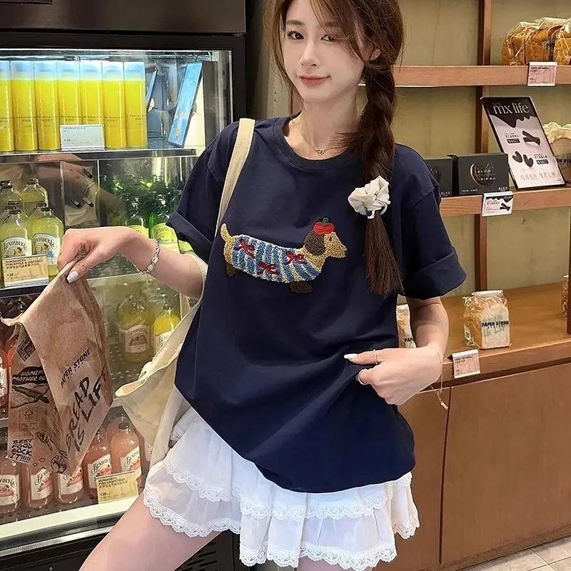 ABBY GODDESS Drop Shoulder Sleeve T Shirt Women's Blue-4