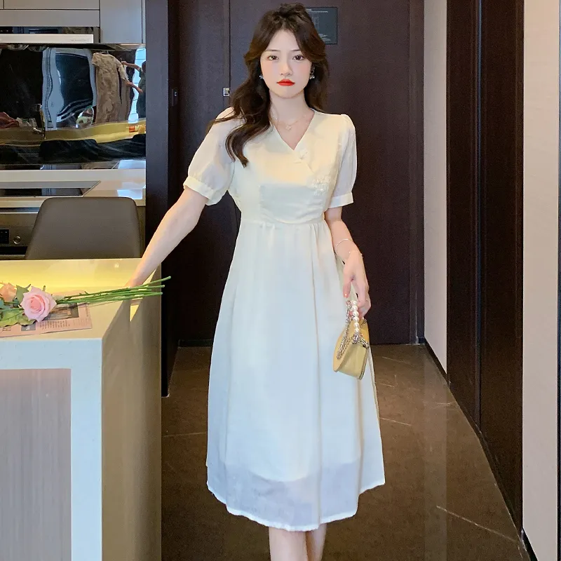 ABBY GODDESS Summer Short Sleeved Dress Women's Milk Puff-3