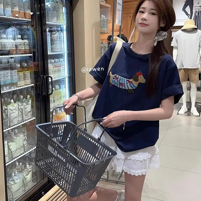 ABBY GODDESS Drop Shoulder Sleeve T Shirt Women's Blue-2