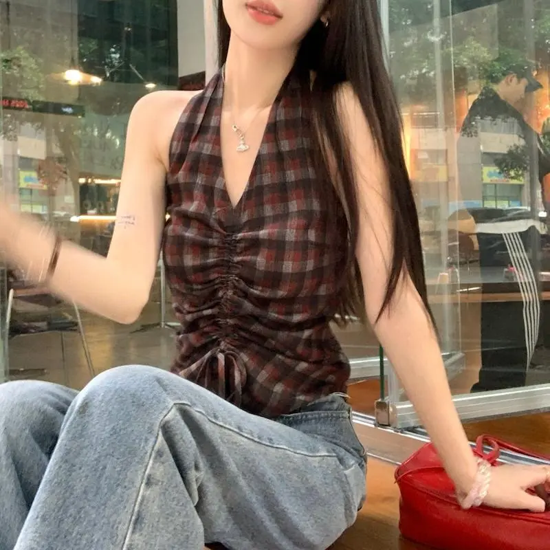 ABBY GODDESS Camisole Women's Black White Red Plaid-3