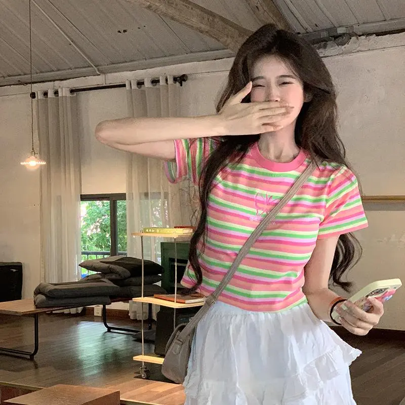 ABBY GODDESS T Shirt Women's Pink Stripes-2