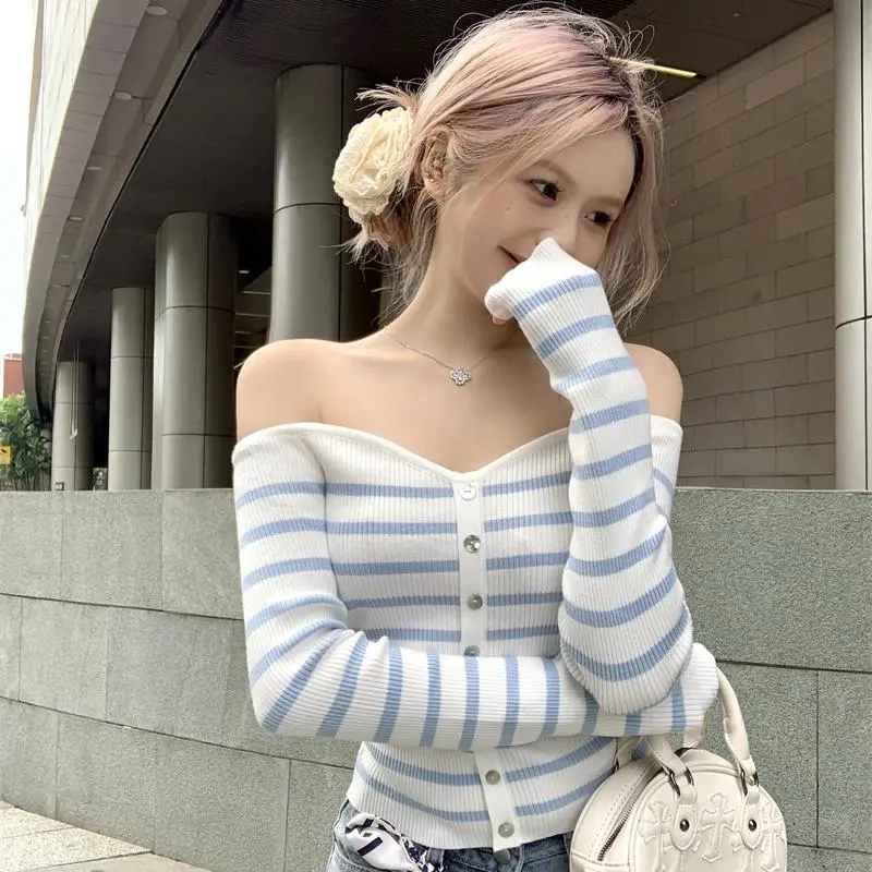 ABBY GODDESS T Shirt Women's Blue Stripes-3