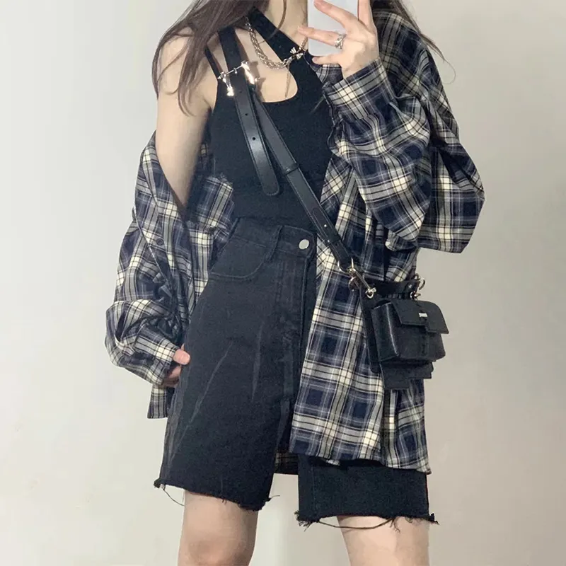 ABBY GODDESS Lazy Thin Shirt Coat Plaid Sun Protection Shirt For Women's Women's-1