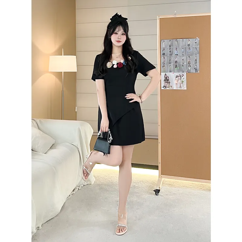 ABBY GODDESS Summer Short Sleeved Dresses Women's Black-4