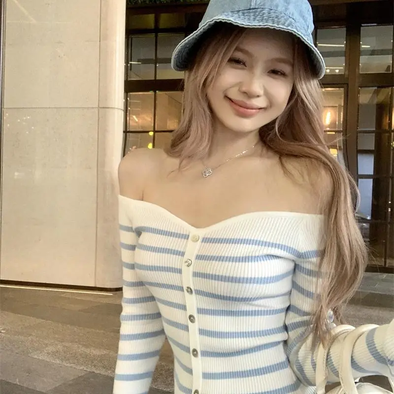 ABBY GODDESS T Shirt Women's Blue Stripes-5