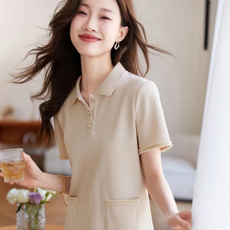 ABBY GODDESS Short Sleeved Dresses Women's Beige-2