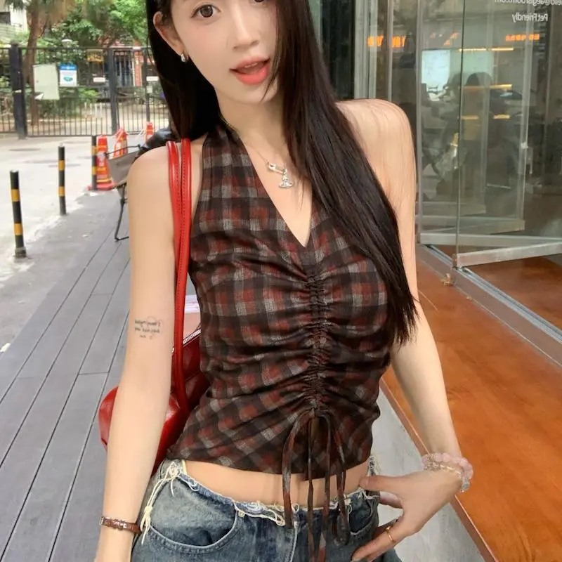 ABBY GODDESS Camisole Women's Black White Red Plaid-5
