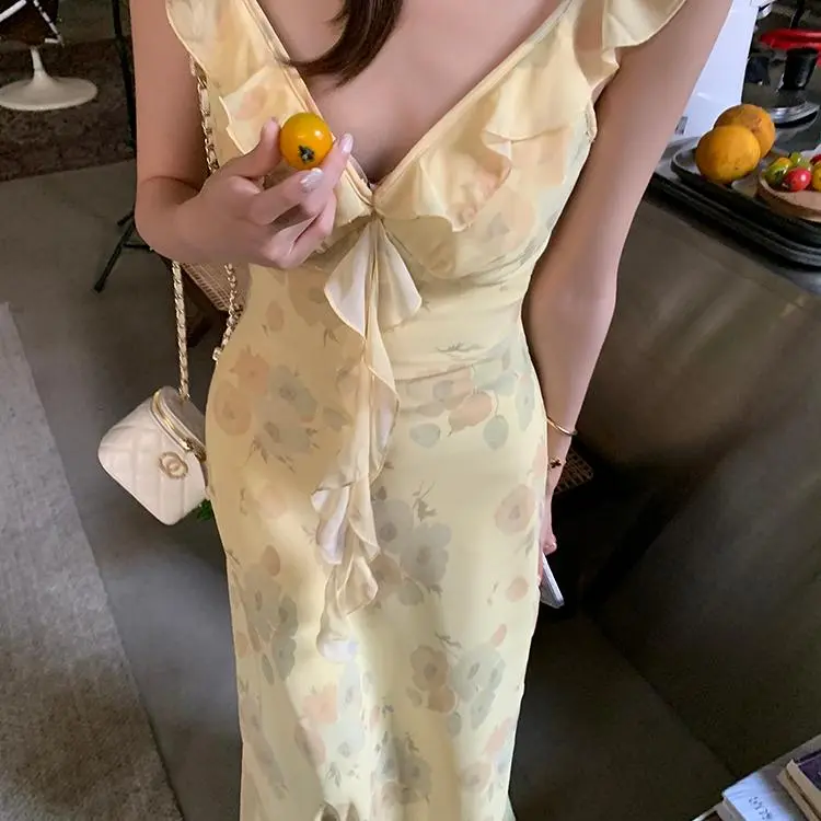 / Sleeveless Dresses Women's Yellow-2