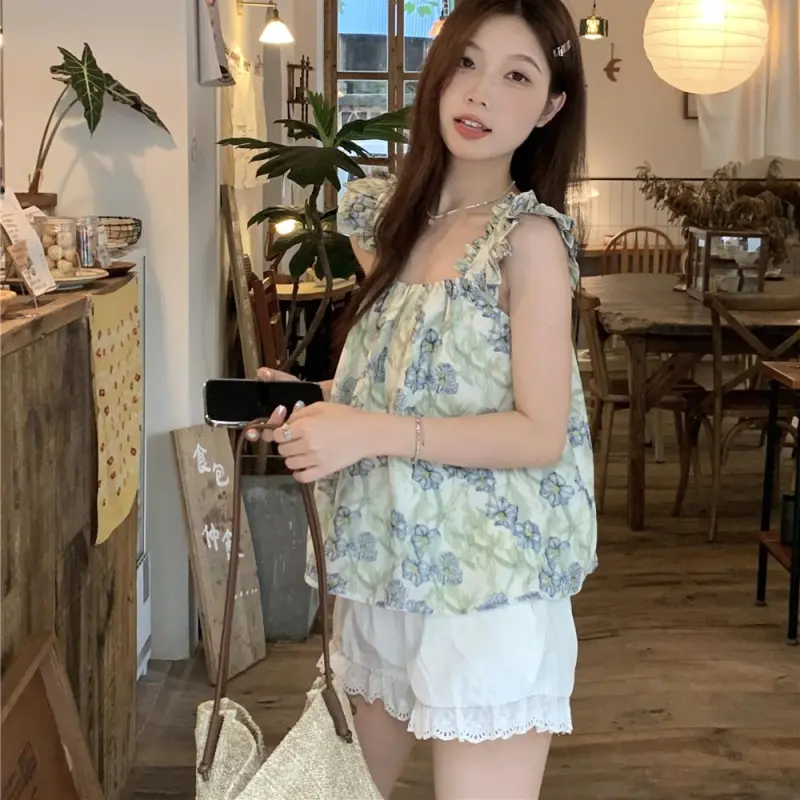 ABBY GODDESS Fashion Small Flying Sleeves Cropped Camisole Top Women's-4