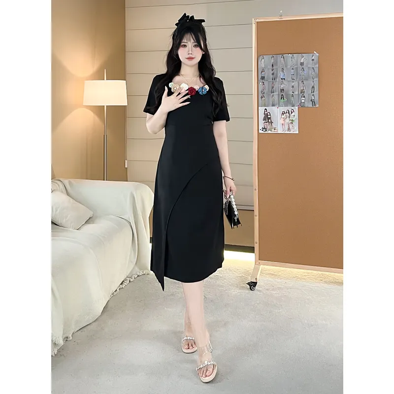 ABBY GODDESS Summer Short Sleeved Dresses Women's Black-3