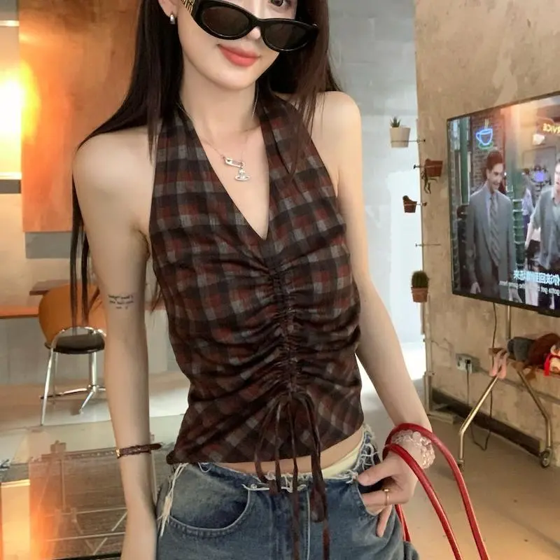 ABBY GODDESS Camisole Women's Black White Red Plaid-2