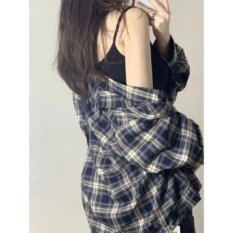 ABBY GODDESS Lazy Thin Shirt Coat Plaid Sun Protection Shirt For Women's Women's-3