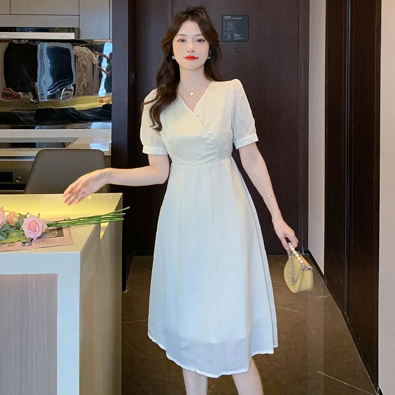 ABBY GODDESS Summer Short Sleeved Dress Women's Milk Puff-4