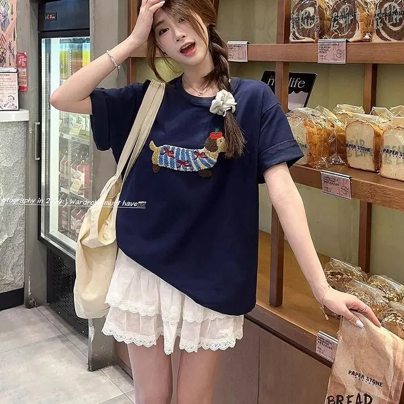 ABBY GODDESS Drop Shoulder Sleeve T Shirt Women's Blue-3