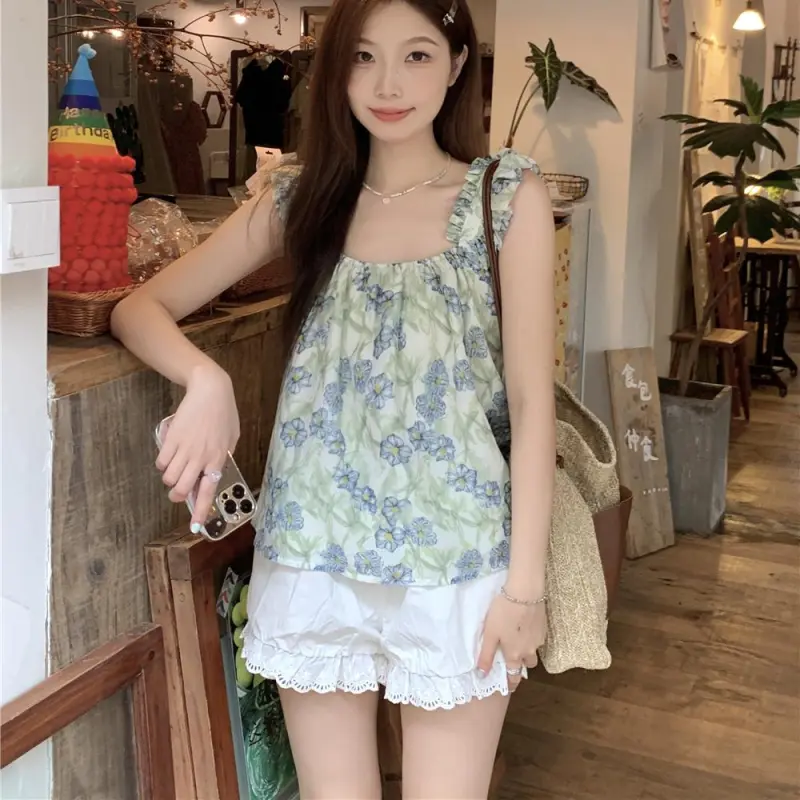 ABBY GODDESS Fashion Small Flying Sleeves Cropped Camisole Top Women's-2