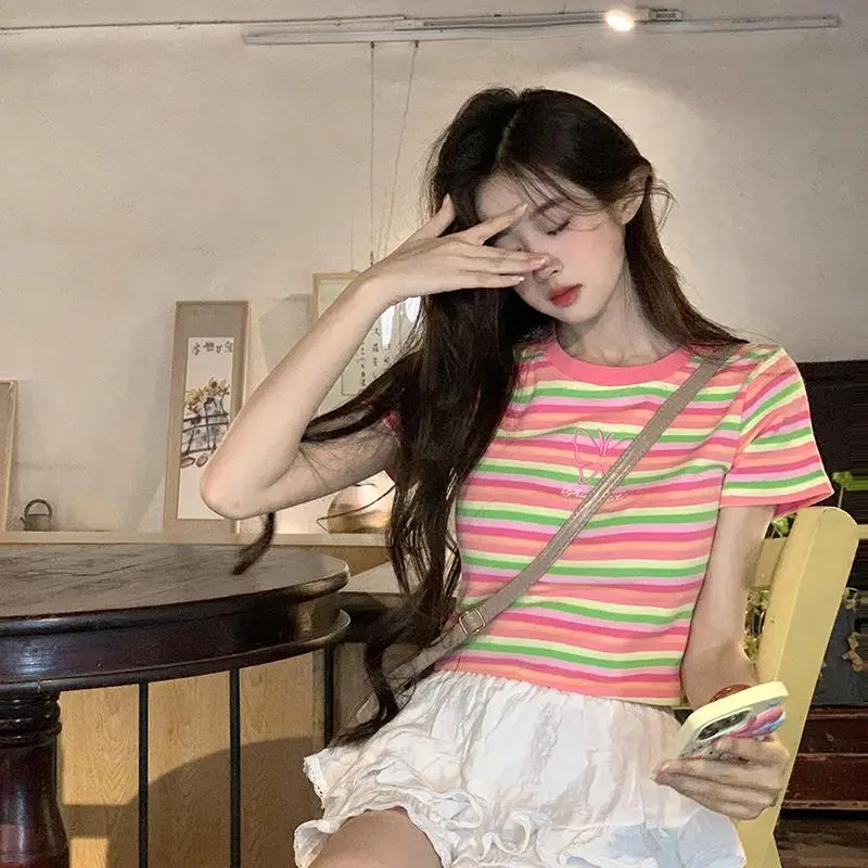 ABBY GODDESS T Shirt Women's Pink Stripes-4