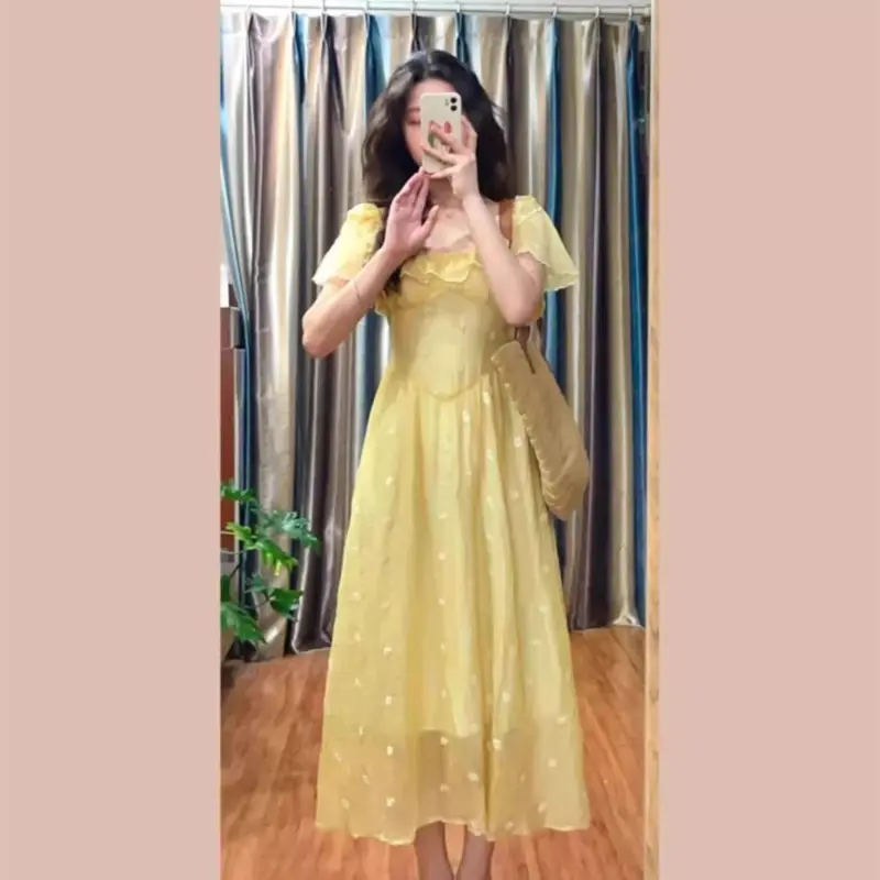 ABBY GODDESS Short Sleeved Dress Women's Yellow-4
