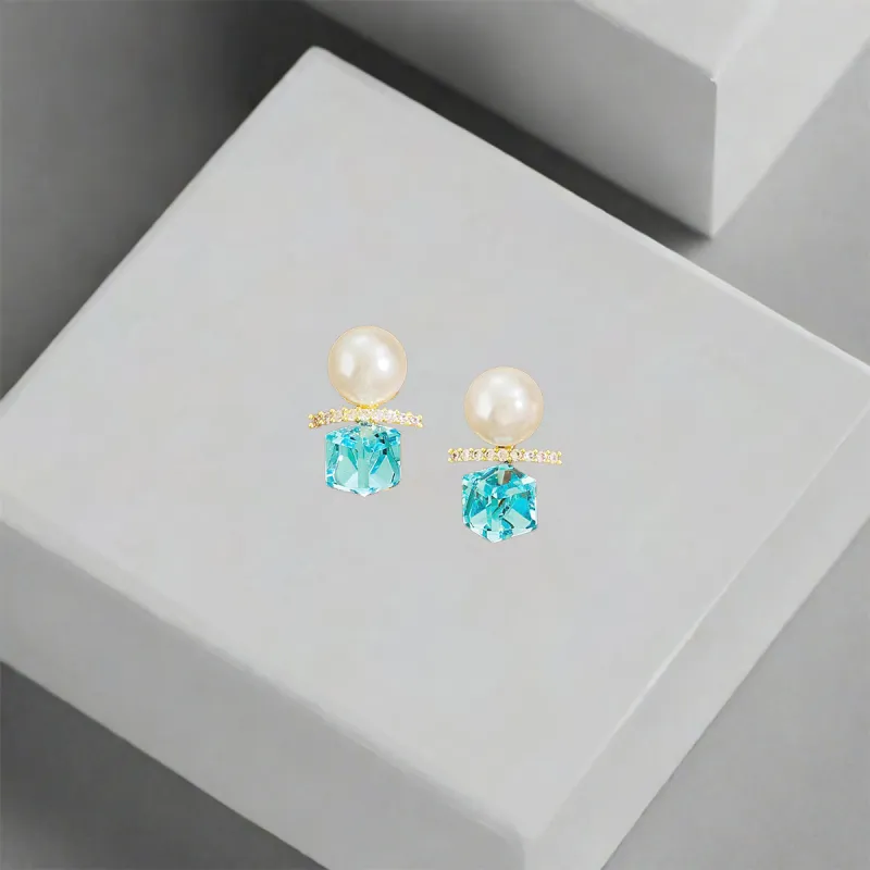 QIANFANGDAHUANGYE Zircon S925 Sterling Silver Stud Earrings Women's-3