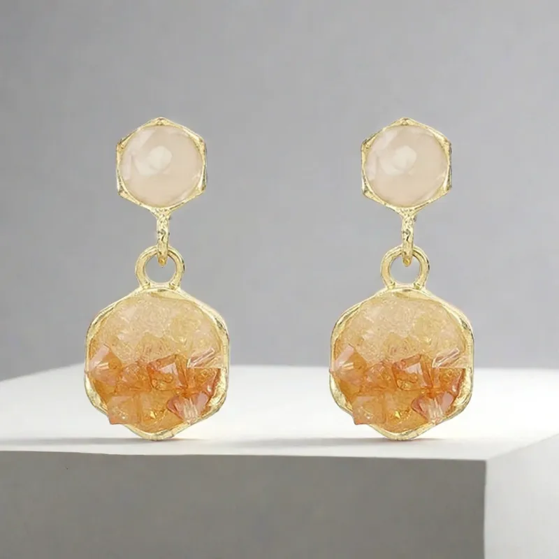QIANFANGDAHUANGYE Alloy Zircon Earrings Women's Orange Red-2